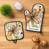 Kleurrijke Abstracte kunsttekening Ovenwant & Pannenlap Set (Top down)