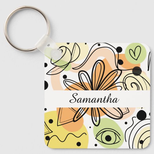 Kleurrijke Abstracte kunsttekening Sleutelhanger (Voorkant)
