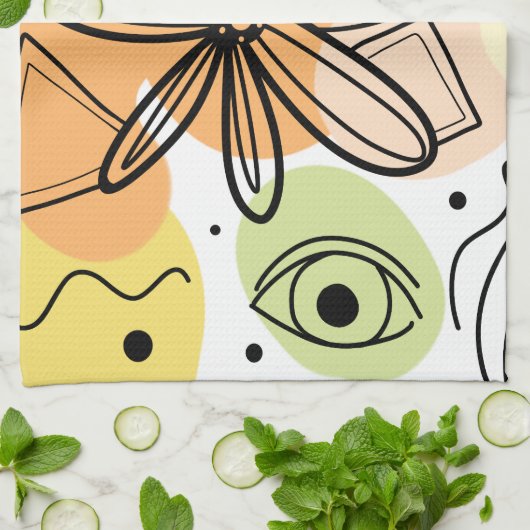 Kleurrijke Abstracte kunsttekening Theedoek (Gevouwen)