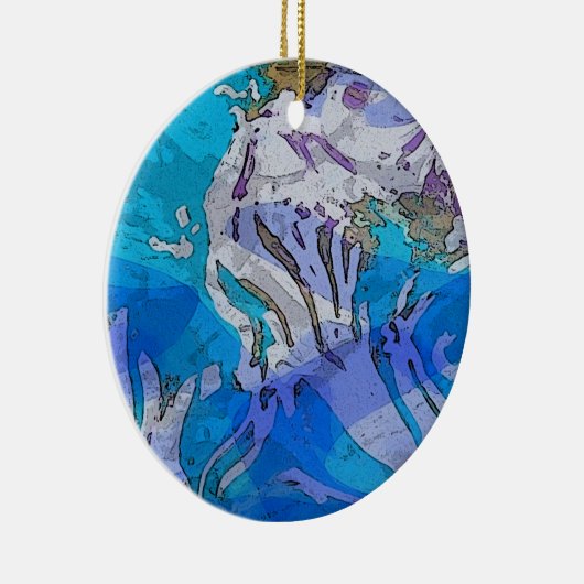 Kleurrijke Abstracte kunstversiering in Blues Keramisch Ornament (Rechts)