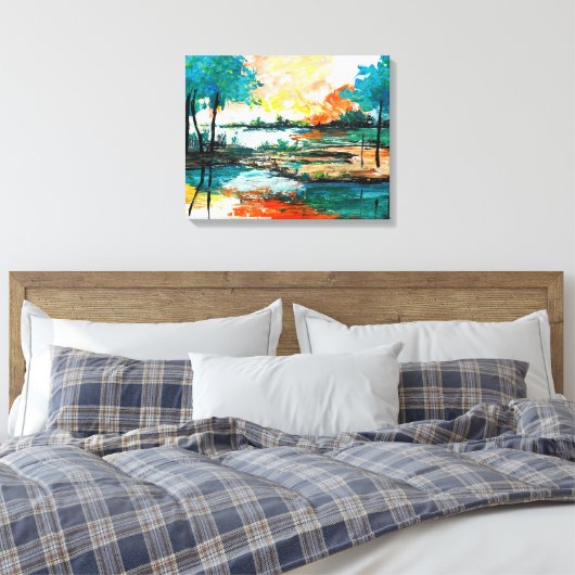 Kleurrijke Abstracte Landscape Stretched Canvas Pr (Insitu (Slaapkamer))