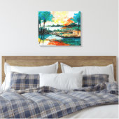 Kleurrijke Abstracte Landscape Stretched Canvas Pr Afdruk (Insitu (Slaapkamer))
