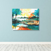 Kleurrijke Abstracte Landscape Stretched Canvas Pr Afdruk (Insitu (Houten vloer))
