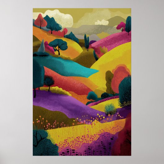 Kleurrijke Abstracte Landschapskunst Moderne Heuve Poster (Voorkant)
