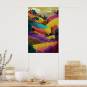 Kleurrijke Abstracte Landschapskunst Moderne Heuve Poster (Keuken)
