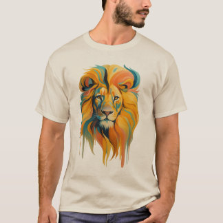 Kleurrijke Abstracte Leeuwenkunst – Krachtig & Maj T-shirt