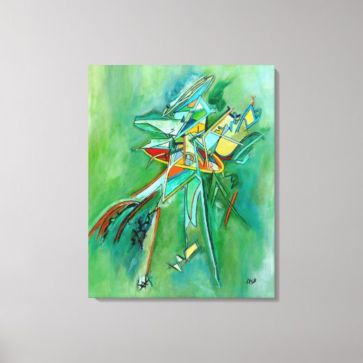 Kleurrijke Abstracte lijn Fine Art Groen Rood Geel Canvas Afdruk (Voorkant)