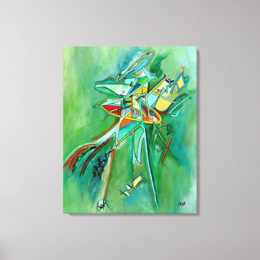 Kleurrijke Abstracte lijn Fine Art Groen Rood Geel Canvas Afdruk (Voorkant)