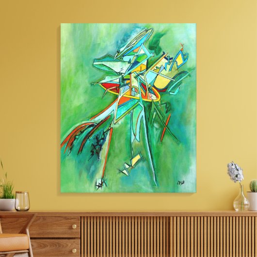 Kleurrijke Abstracte lijn Fine Art Groen Rood Geel Canvas Afdruk (Insitu (Woonkamer))