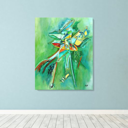 Kleurrijke Abstracte lijn Fine Art Groen Rood Geel Canvas Afdruk (Insitu (Houten vloer))