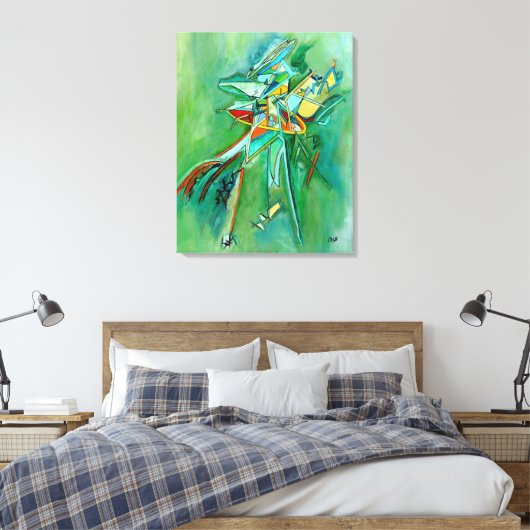 Kleurrijke Abstracte lijn Fine Art Groen Rood Geel Canvas Afdruk (Insitu (Slaapkamer))