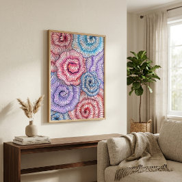 Kleurrijke Abstracte Lijnkunst Bloemige Werveling Poster