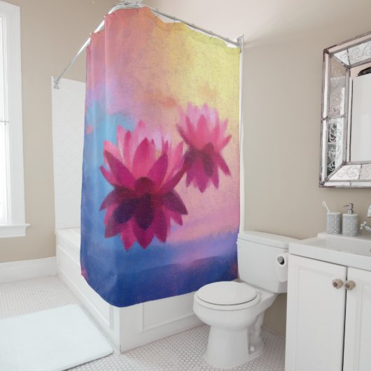 Kleurrijke Abstracte Lotus Flowers Douchegordijn (In situ)