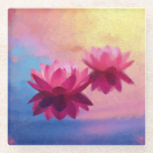 Kleurrijke Abstracte Lotus Flowers Glazen Onderzetter
