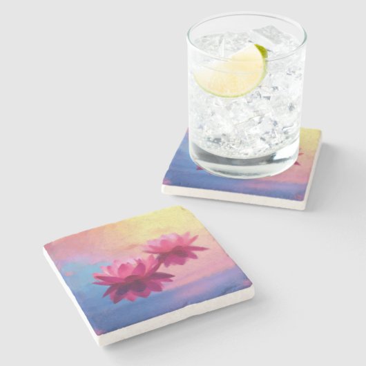 Kleurrijke Abstracte Lotus Flowers Stenen Onderzetter (Zijkant)