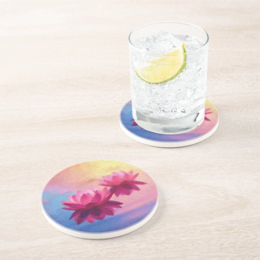 Kleurrijke Abstracte Lotus Flowers Zandsteen Onderzetter (Zijkant)