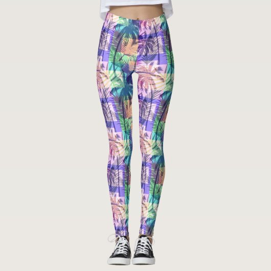 Kleurrijke Abstracte Luau Tropical Palm Trees Leggings (Voorkant)