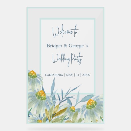 Kleurrijke abstracte madeliefje Frosted bruiloft W Acryl Bord (Voorkant)