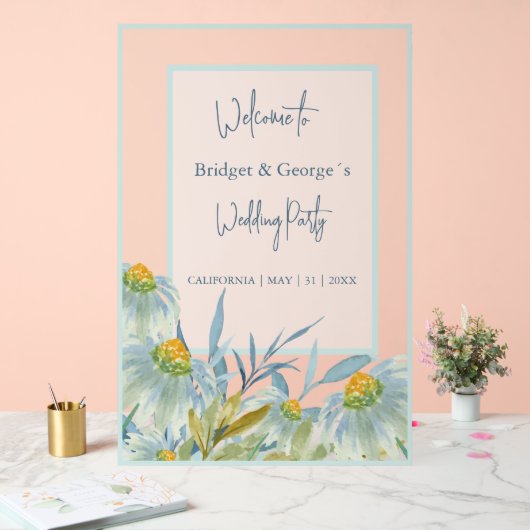 Kleurrijke abstracte madeliefje Frosted bruiloft W Acryl Bord (Huwelijk)