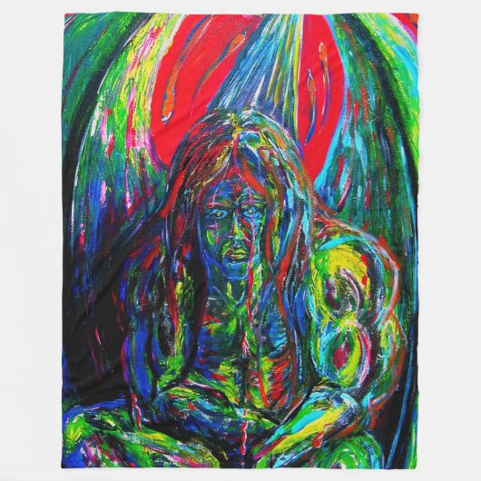 Kleurrijke Abstracte Man olie op Canvas Fleece Deken (Voorkant)