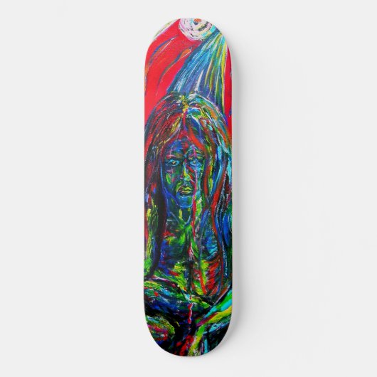 Kleurrijke Abstracte Man Olie op Canvas Skateboard (Voorkant)