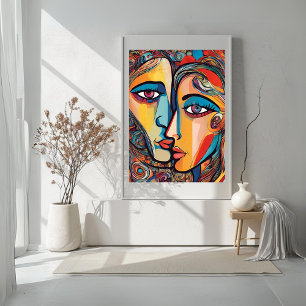 Kleurrijke Abstracte Man Vrouw Cool Gezicht Poster