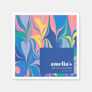 Kleurrijke Abstracte Marmeren Blauwe Douane Bruids Servet