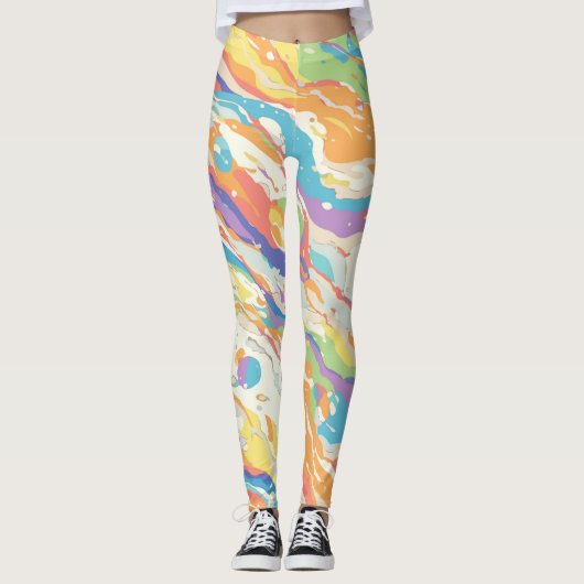 Kleurrijke Abstracte marmeren print Leggings (Voorkant)
