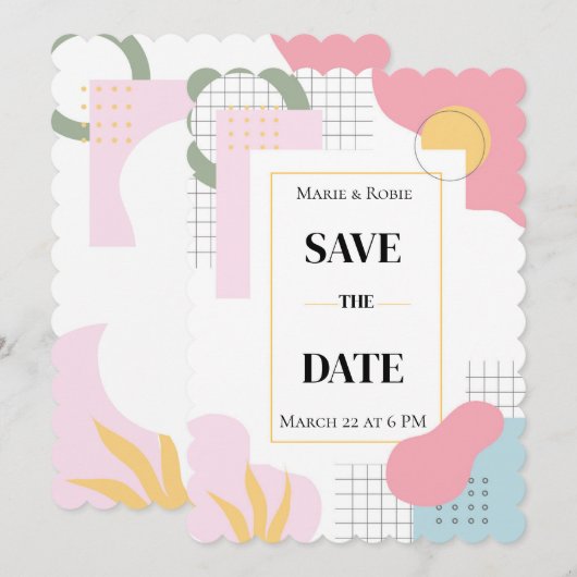 Kleurrijke Abstracte Memphis Huwelijk Save The Date (Voorkant / Achterkant)