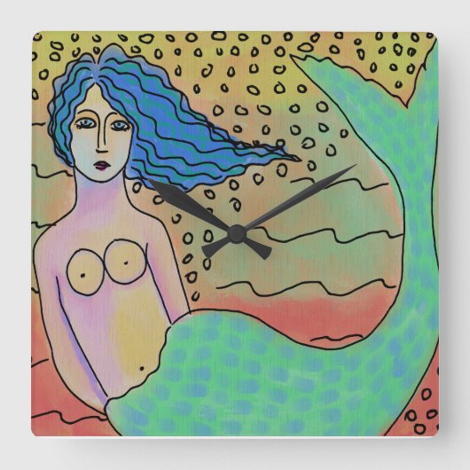 Kleurrijke Abstracte Mermaid Art Square Wall klok (Voorkant)