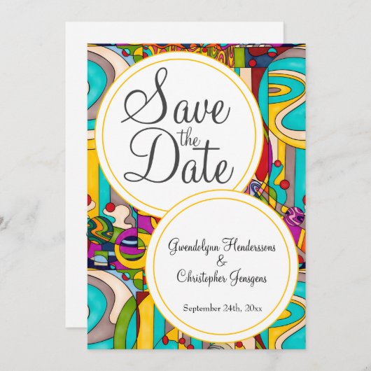 Kleurrijke abstracte modern Save the Date (Voorkant / Achterkant)