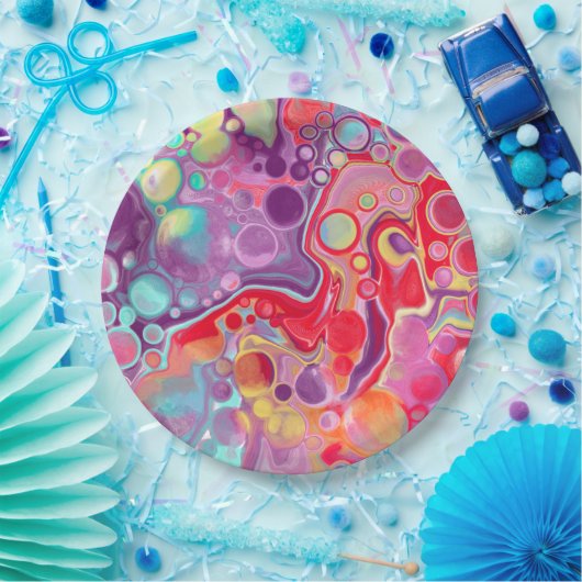 Kleurrijke Abstracte moderne digitale kunst Papieren Bordje (Feest)