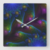 Kleurrijke, Abstracte moderne fractaalkunst Vierkante Klok (Voorkant)