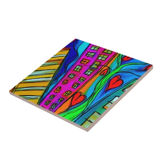 Kleurrijke Abstracte moderne kunst Tegeltje (Zijkant)