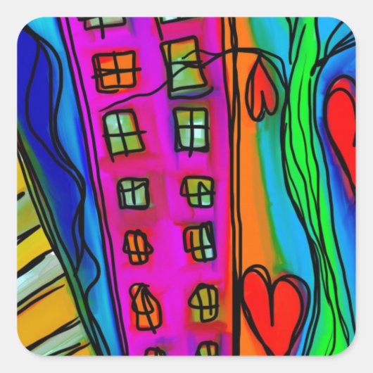 Kleurrijke Abstracte moderne kunst Vierkante Sticker (Voorkant)