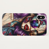 Kleurrijke Abstracte Mooie Dame met Paars Haar Case-Mate iPhone Case (Achterkant (horizontaal))