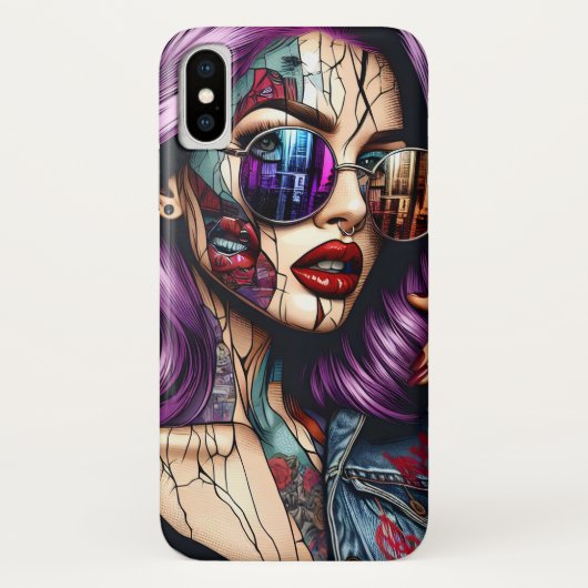 Kleurrijke Abstracte Mooie Dame met Paars Haar Case-Mate iPhone Case (Achterkant)