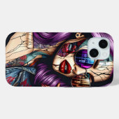 Kleurrijke Abstracte Mooie Dame met Paars Haar Case-Mate iPhone Case (Achterkant (horizontaal))
