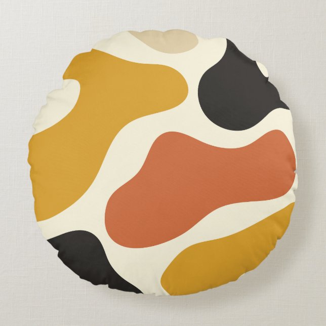 kleurrijke Abstracte mosterd Zwart en Wit  Rond Kussen (Voorkant)