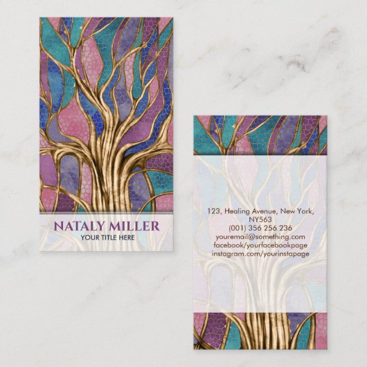 Kleurrijke Abstracte mozaïekboom Visitekaartje (Voorkant / Achterkant)