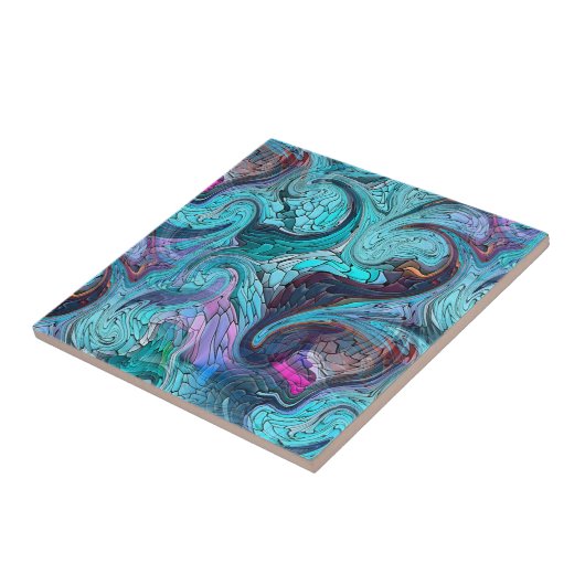 Kleurrijke Abstracte mozaïekzeemeermin of drakensc Tegeltje (Zijkant)