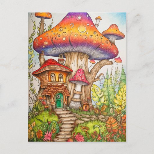Kleurrijke Abstracte Mushroom House Illustratie Briefkaart (Voorkant)