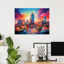 Kleurrijke Abstracte Muur Kunstprint van Indianapo