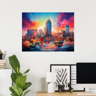 Kleurrijke Abstracte Muur Kunstprint van Indianapo Poster