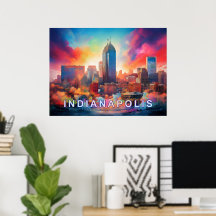 Kleurrijke Abstracte Muur Kunstprint van Indianapo