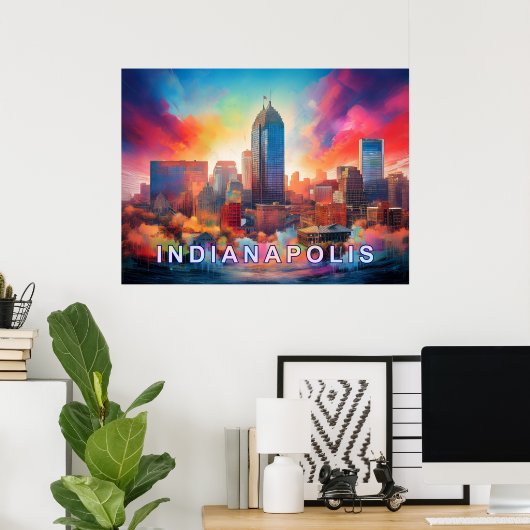 Kleurrijke Abstracte Muur Kunstprint van Indianapo Poster (Thuiskantoor)