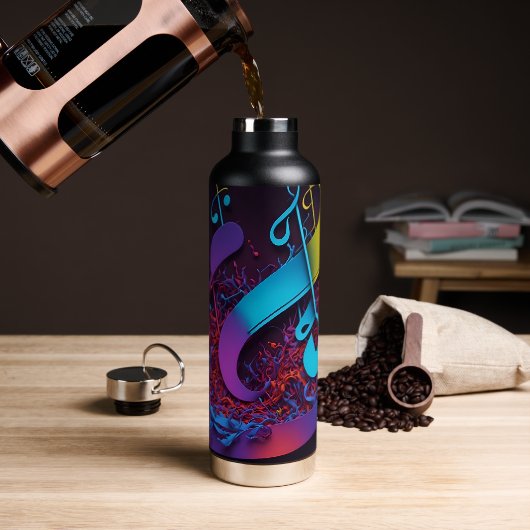 Kleurrijke Abstracte Muzikale Noten Waterfles (Koffie)