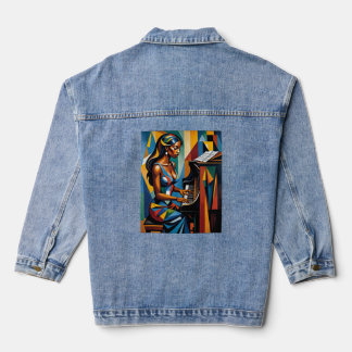 Kleurrijke Abstracte Muzikant Spelen Piano T-shirt Denim Jacket