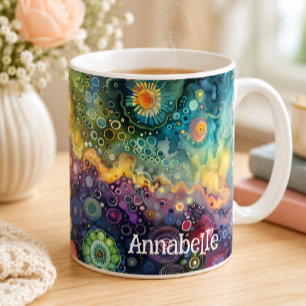 Kleurrijke Abstracte Naam Kunst Stout Patroon Koffiemok