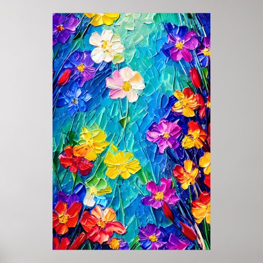 Kleurrijke Abstracte olie Schilderen van lentevloe Poster (Voorkant)